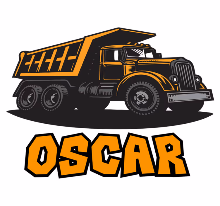 Kids vinyl rug personalized orange construction truck - TenStickers