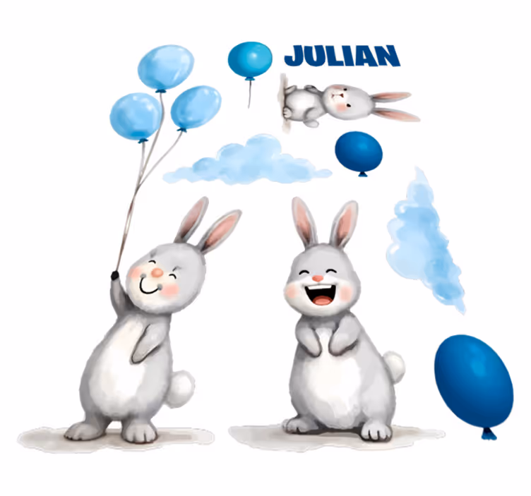Kids vinyl rug with blue balloons and bunnies - TenStickers