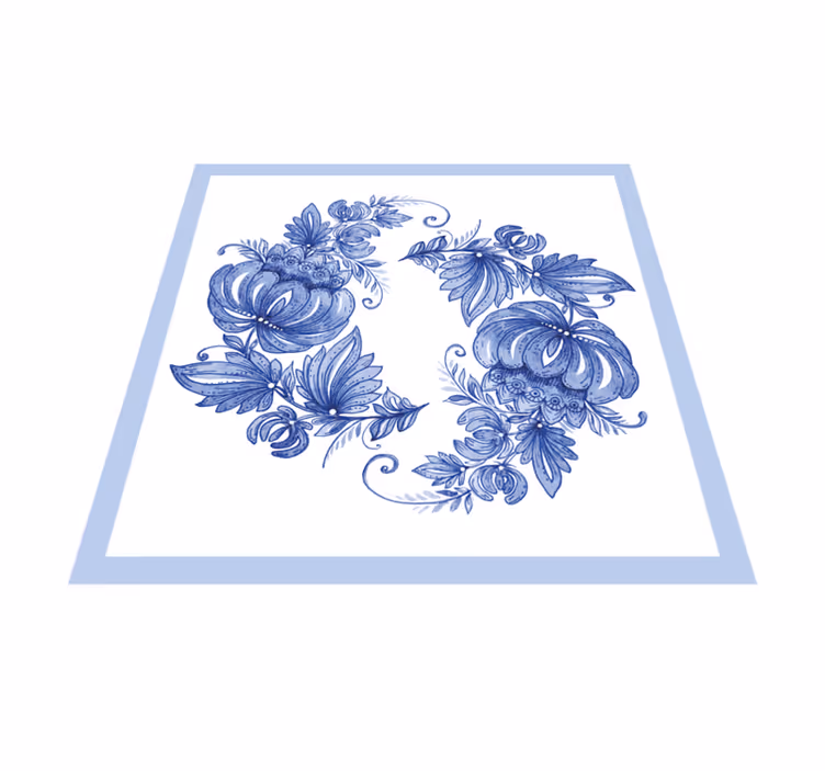 Bathroom vinyl rug with white and blue horezu design - TenStickers