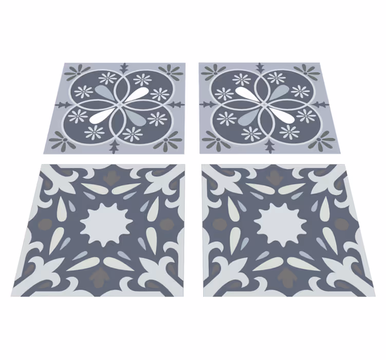 Bathroom vinyl rug with blue flower tile design - TenStickers