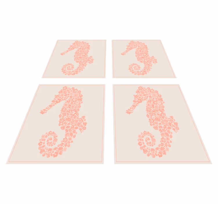 Floral sea horse bathroom vinyl rug - TenStickers
