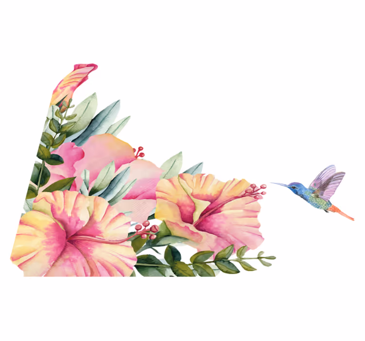 Bathroom vinyl rug with flowers and hummingbird - TenStickers
