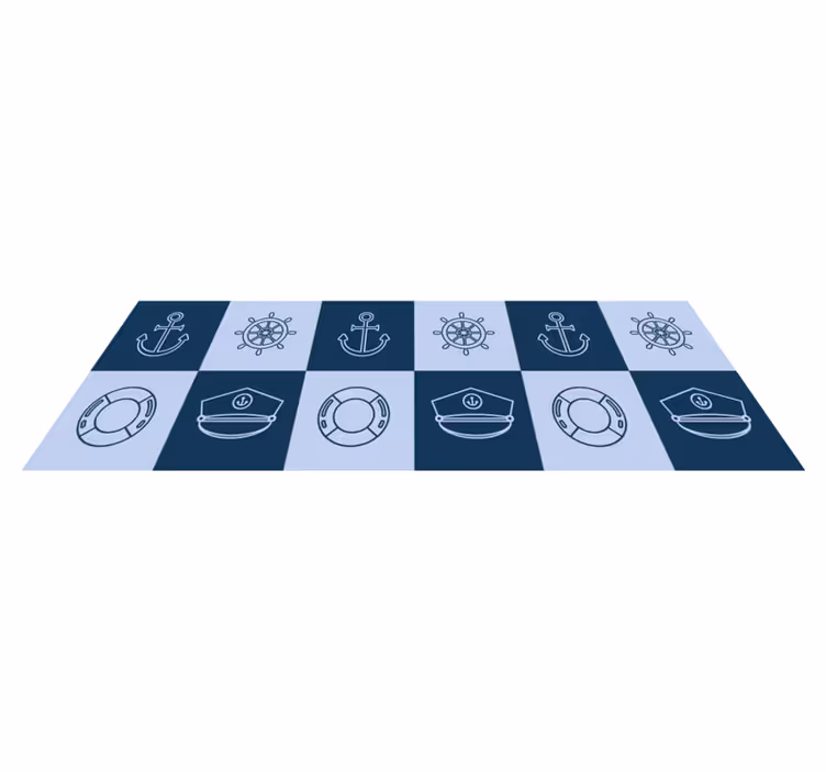 Bathroom vinyl rug with marine symbol tiles - TenStickers