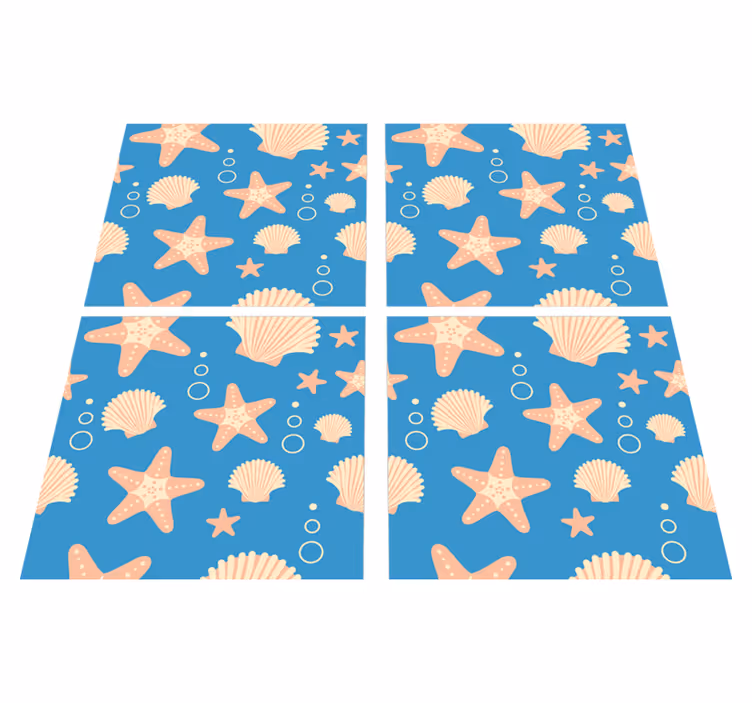 Bathroom vinyl rug fishstar and shells under sea - TenStickers