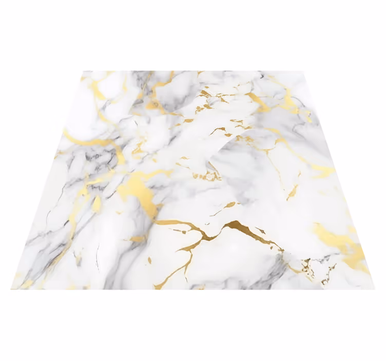 Kitchen vinyl rug white marble with gold veins - TenStickers