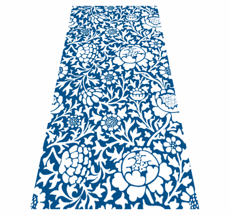 Marine blue flora kitchen vinyl rug - TenStickers