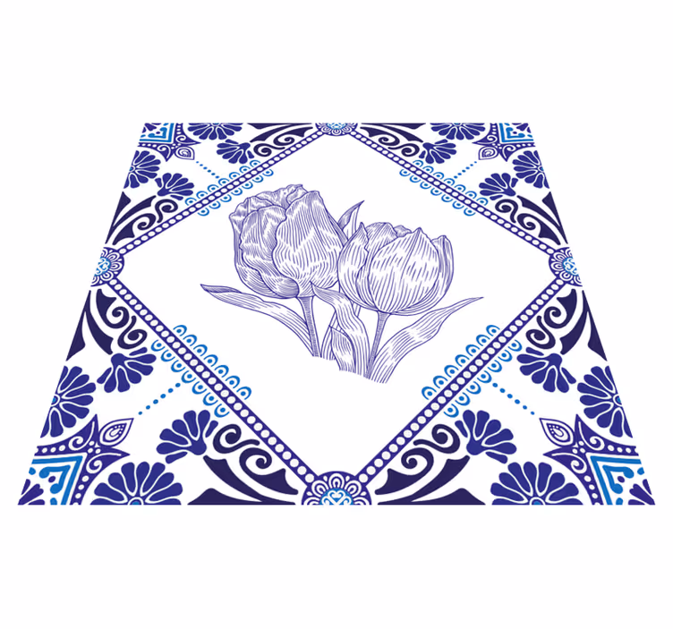 Delfts blue tulips kitchen vinyl rug - TenStickers