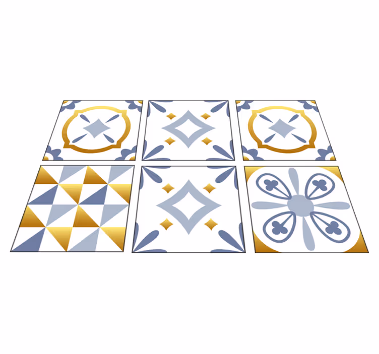 Kitchen vinyl rug with golden effect tile design - TenStickers