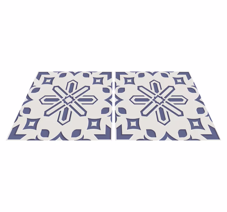 Cute blue and white tile pattern kitchen vinyl rug - TenStickers