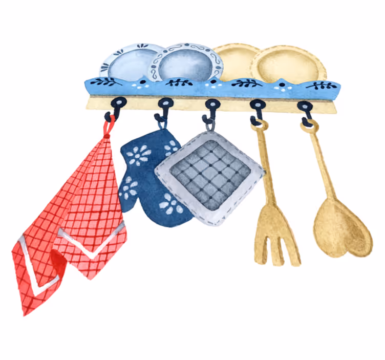 Kitchen vinyl rug hand drawn watercolor utensils - TenStickers
