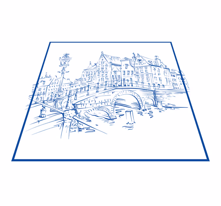 Kitchen vinyl rug with delft blue canal houses design - TenStickers