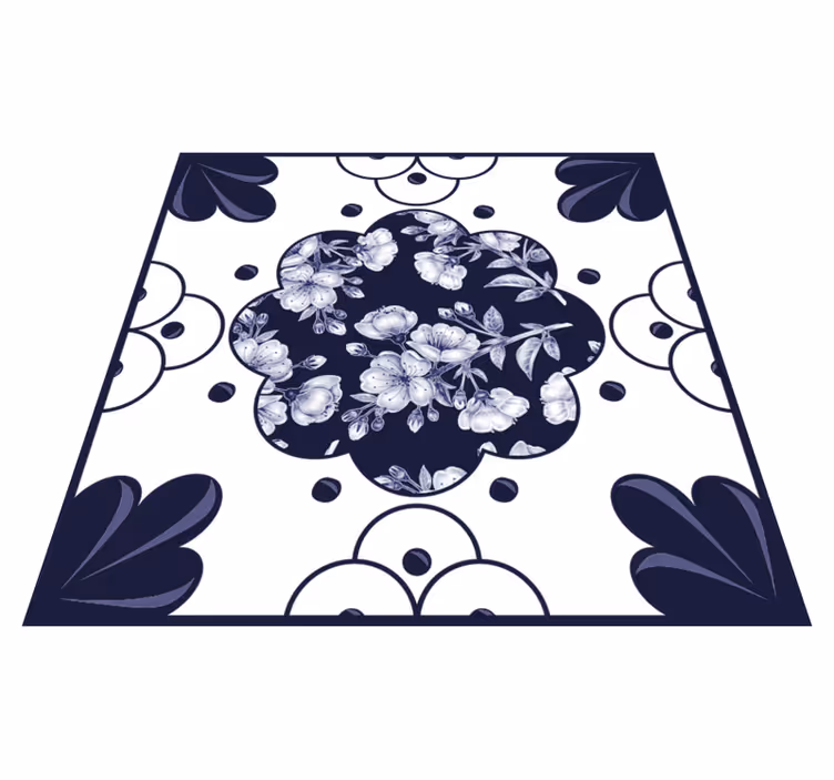 Kitchen vinyl rug with floral tile design - TenStickers