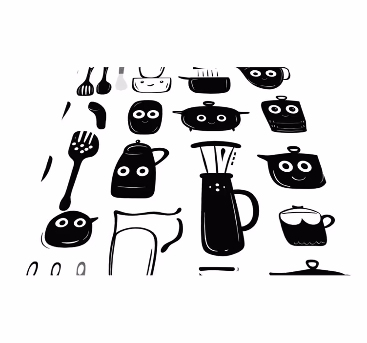 Drawn black utensils kitchen vinyl rug - TenStickers