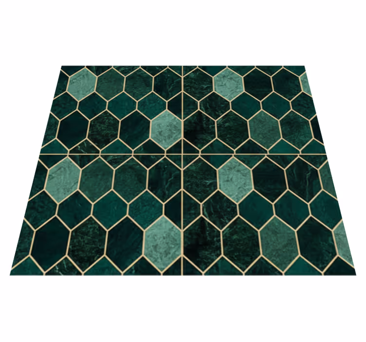 Kitchen vinyl rug in green scale with gold outline - TenStickers
