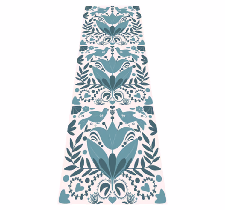 Kitchen vinyl rug with blue bird folk art pattern - TenStickers