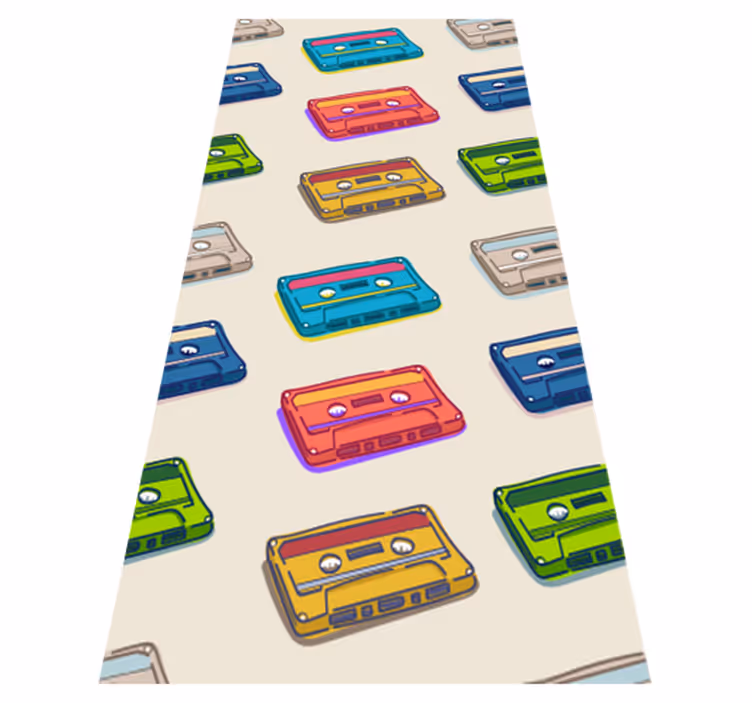 Bedroom vinyl rug with retro multicolored cassette pattern - TenStickers