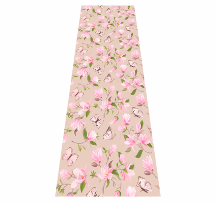 Bedroom vinyl rug with pink magnolia and butterfly design - TenStickers