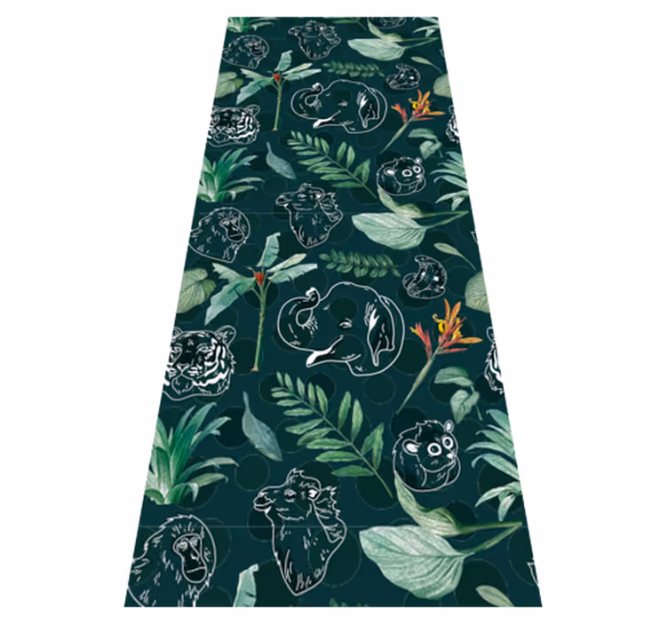 Colorful jungle animals and trees pattern bedroom vinyl rug - TenStickers