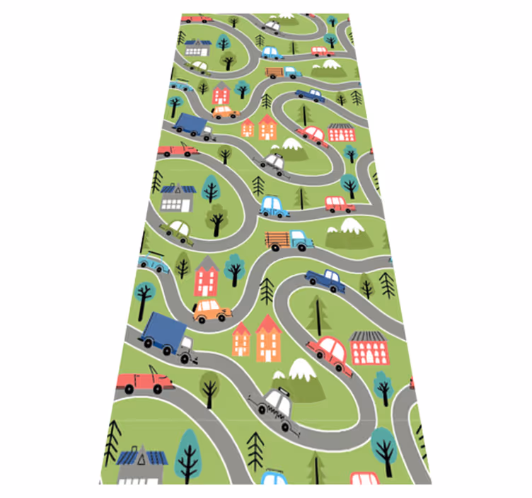 Colorful street with racing cars bedroom vinyl rug - TenStickers