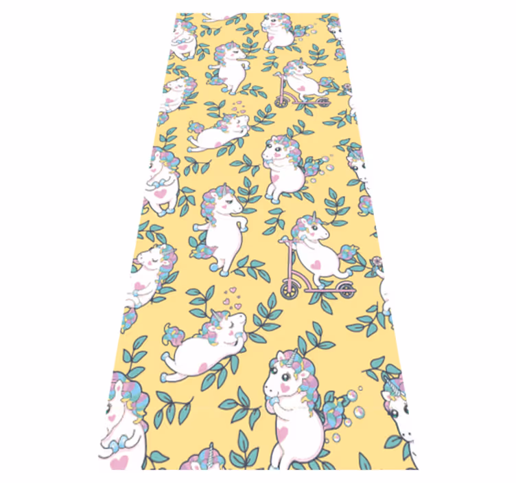Bedroom vinyl rug with adorable unicorns and green leaves - TenStickers