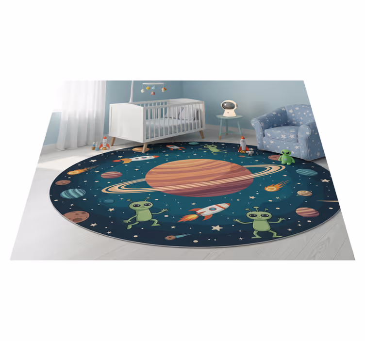 Bedroom vinyl rug with funny aliens round design - TenStickers