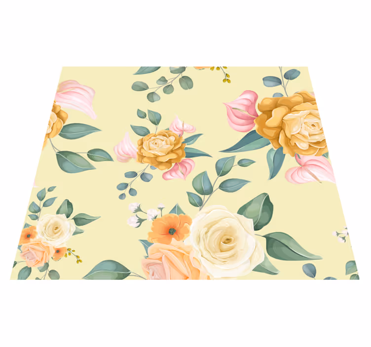 Yellow roses vintage style bedroom vinyl rug - TenStickers