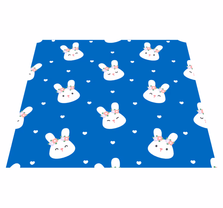 Bedroom vinyl rug with cute rabbits on blue - TenStickers