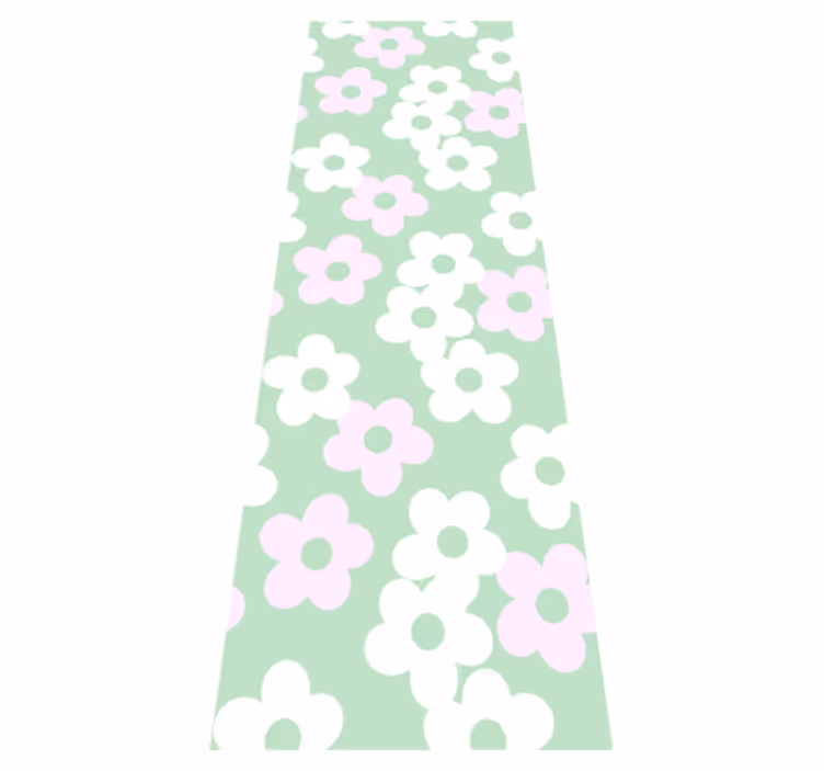 Bedroom vinyl rug in green with white and pink flowers - TenStickers