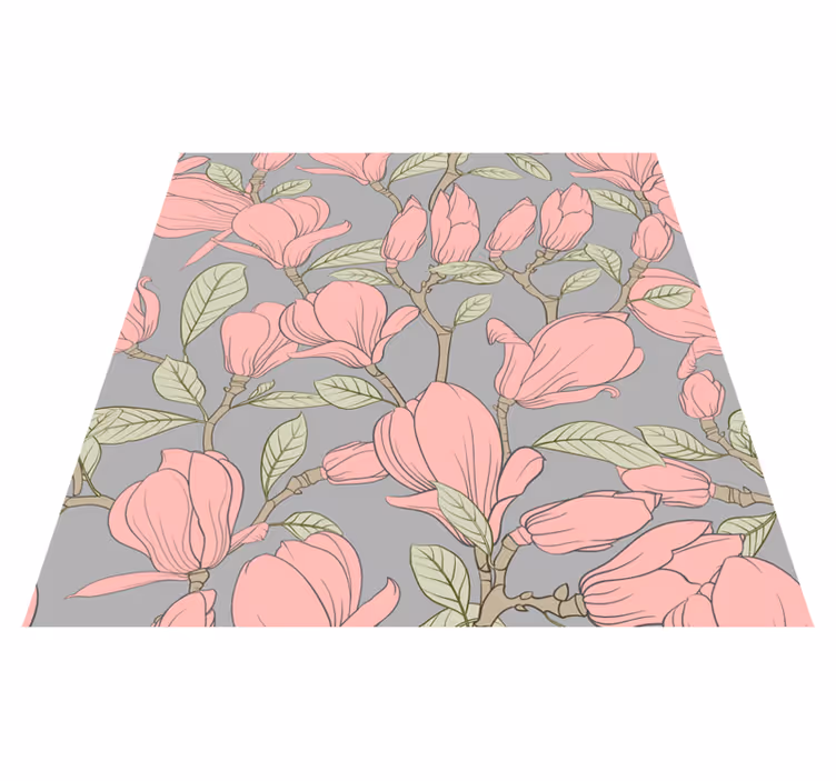 Nature vinyl rug pink flowers and leaves - TenStickers