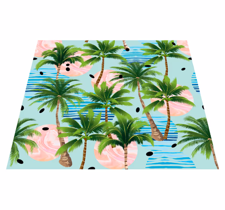 Nature vinyl rug palm trees and waves - TenStickers