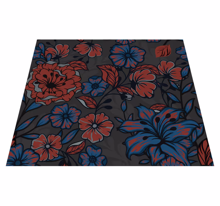 Nature vinyl rug in dark roses and leaves design - TenStickers