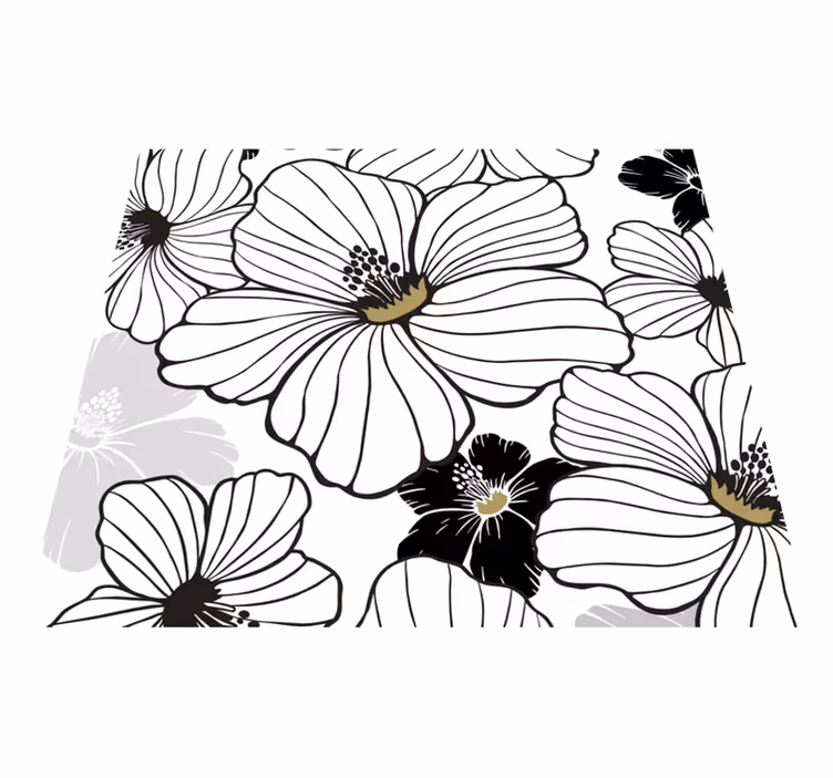 Nature vinyl rug with white hibiscus flowers - TenStickers