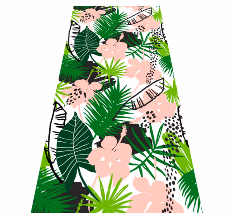 Nature vinyl rug with tropical palm leaves and flowers - TenStickers