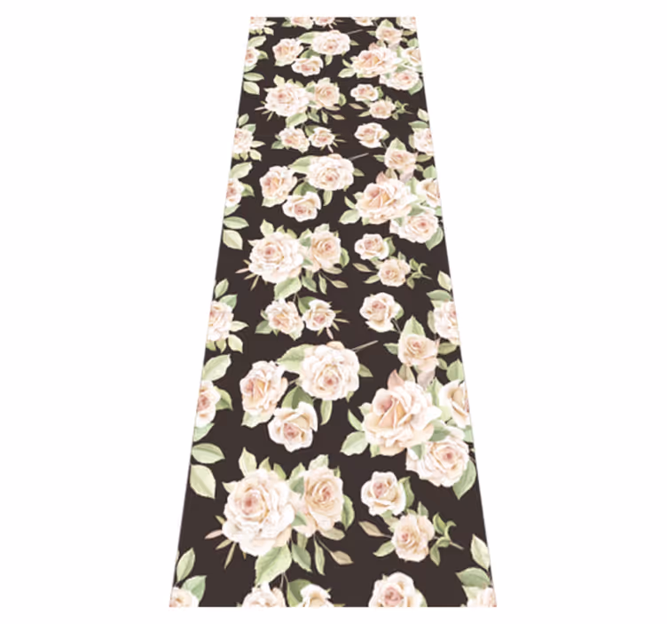 Nature vinyl rug white rose on black background - TenStickers