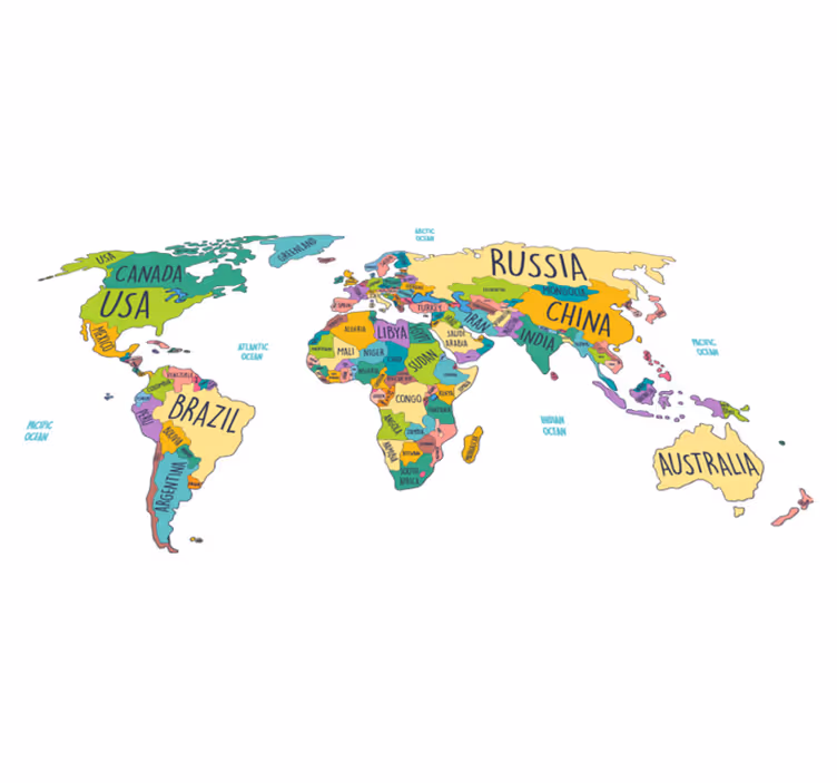 World map vinyl rug featuring a political world map - TenStickers