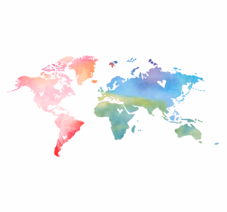 World map vinyl rug watercolor texture colorful - TenStickers