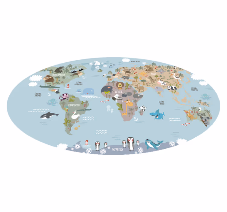 World map vinyl rug pastel colored world map - TenStickers