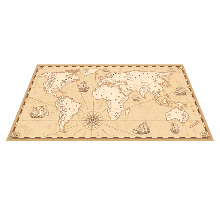 World map vinyl rug aged vintage design - TenStickers