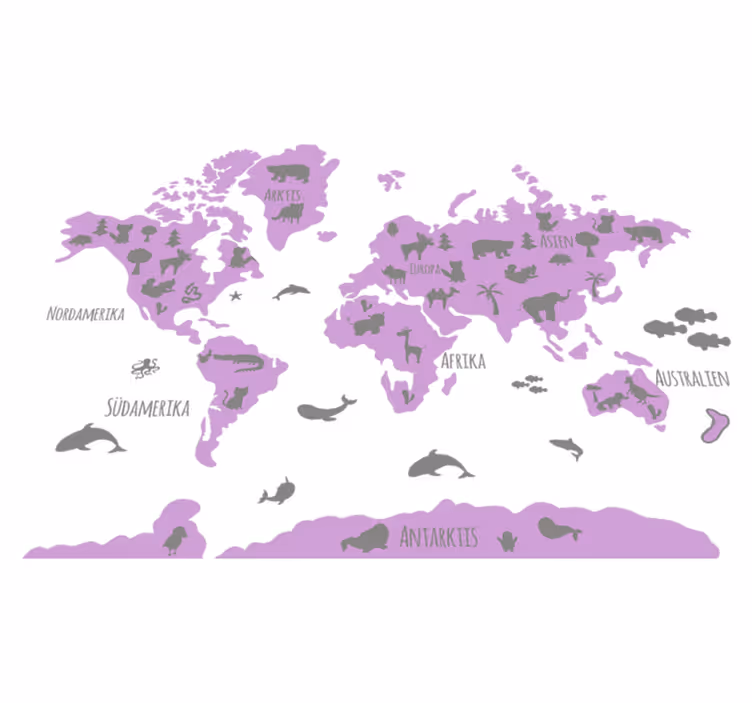 World map vinyl rug in pink and grey continents - TenStickers