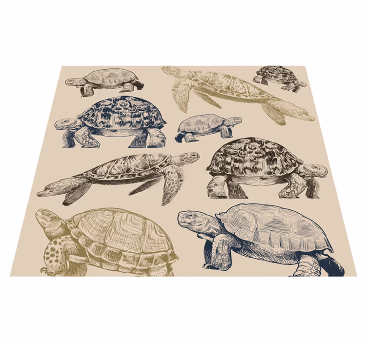 Turtles on beige background animal vinyl rug - TenStickers