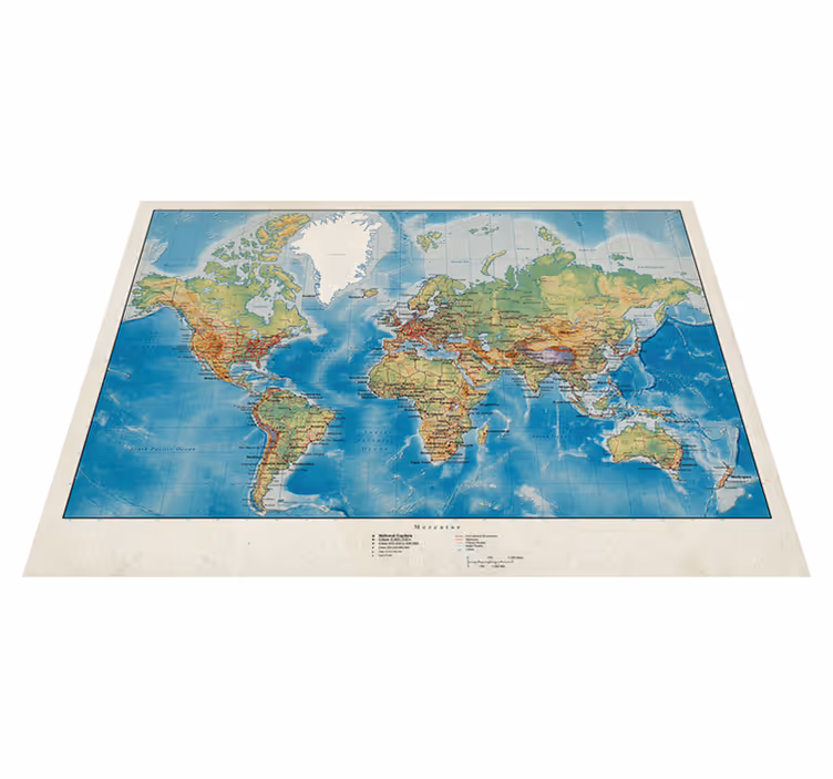 World map vinyl rug mercator design - TenStickers