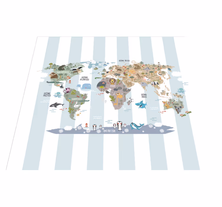 World map vinyl rug featuring animal designs - TenStickers
