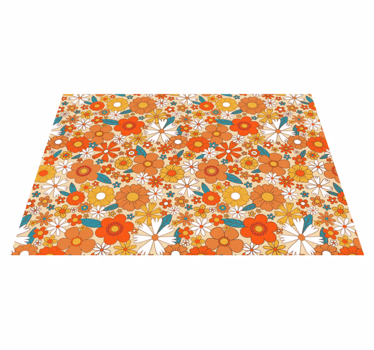 Vintage vinyl rug multicolor 70s floral design - TenStickers