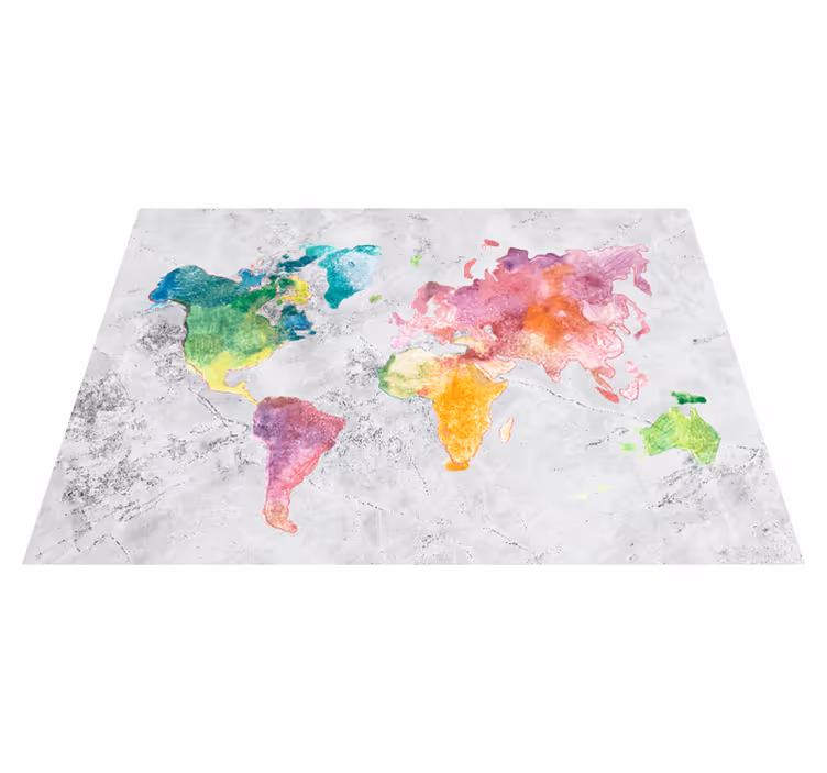 World map vinyl rug in colorful stone look - TenStickers