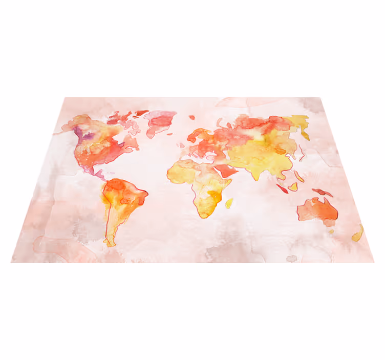 World map vinyl rug pastel watercolor design - TenStickers