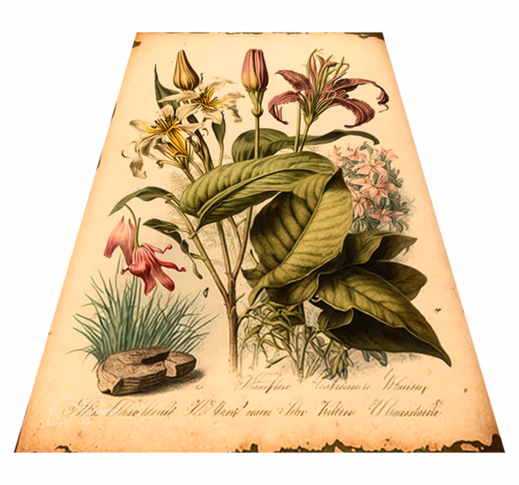 Flower vinyl rug with vintage botanical design - TenStickers
