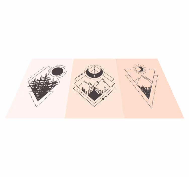 Geometric vinyl rug featuring tree and moon design - TenStickers