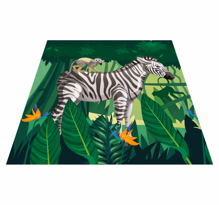 Kids vinyl rug featuring giraffe zebra and monkey 4 - TenStickers