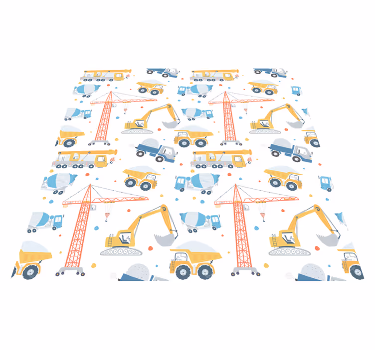 Kids vinyl rug pastel construction vehicles - TenStickers
