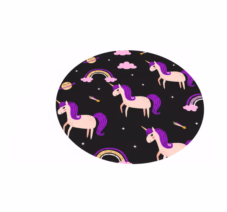 Kids vinyl rug featuring artistic unicorns on dark - TenStickers